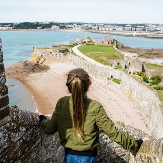 Elizabeth Castle girl looks down on castle