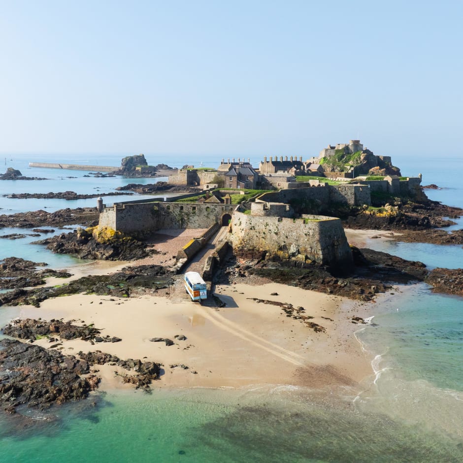 A castle surrounded by sea