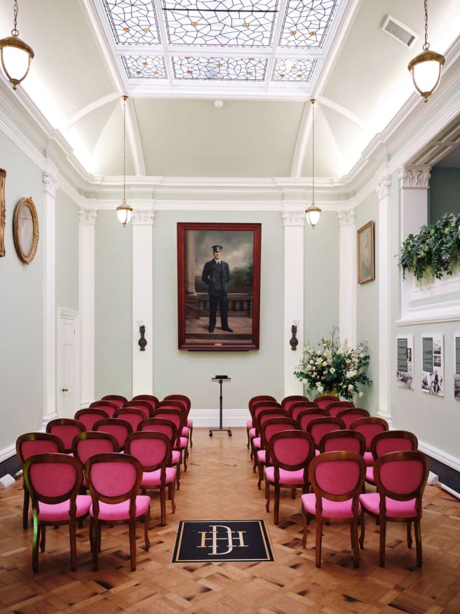 Read seating in a white room