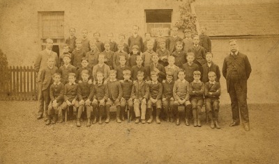 A sepia photograph of a school group