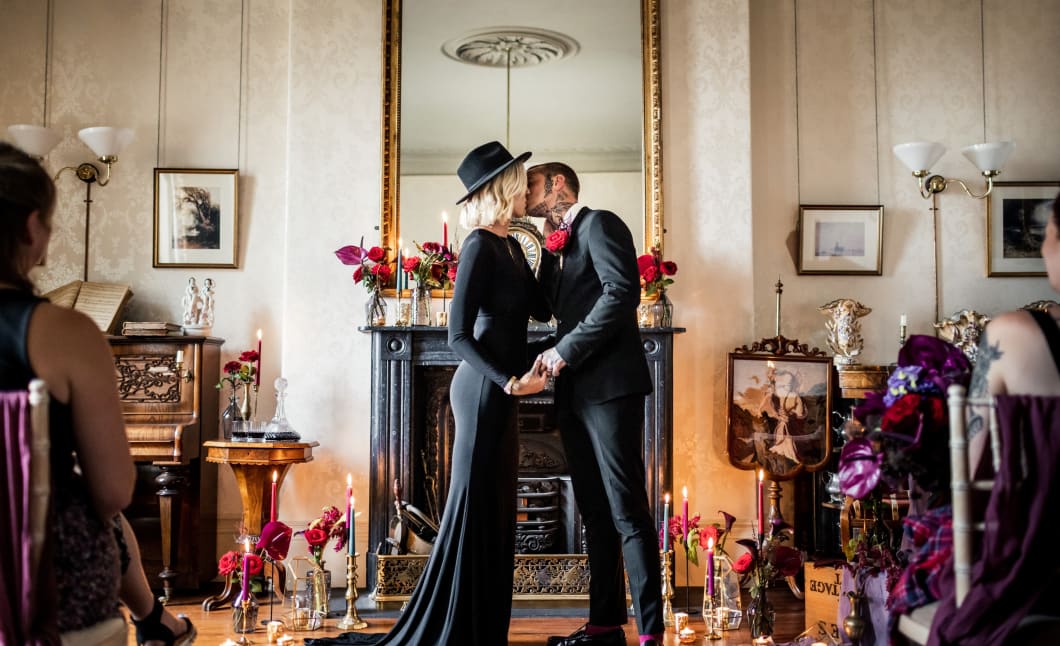 Victorian House Jersey Museum bride and groom kiss