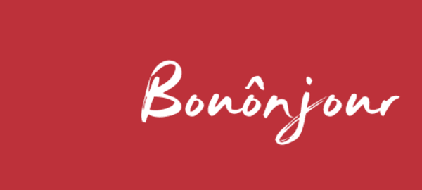 The word Bouônjour written on a red background